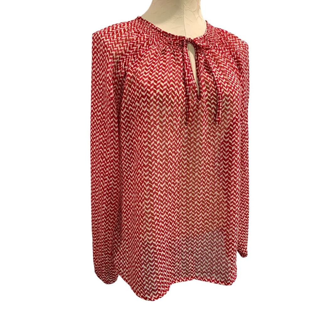 Medium Gap Womens Peasant Style Blouse Sheer Shirt Red White